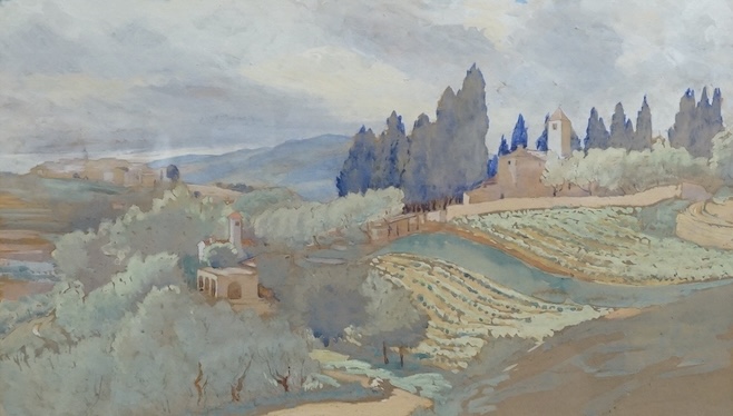 Gerard Chowne (1875-1917), gouache, Continental vineyards, signed and dated 1911, 20 x 34cm. Condition - good
